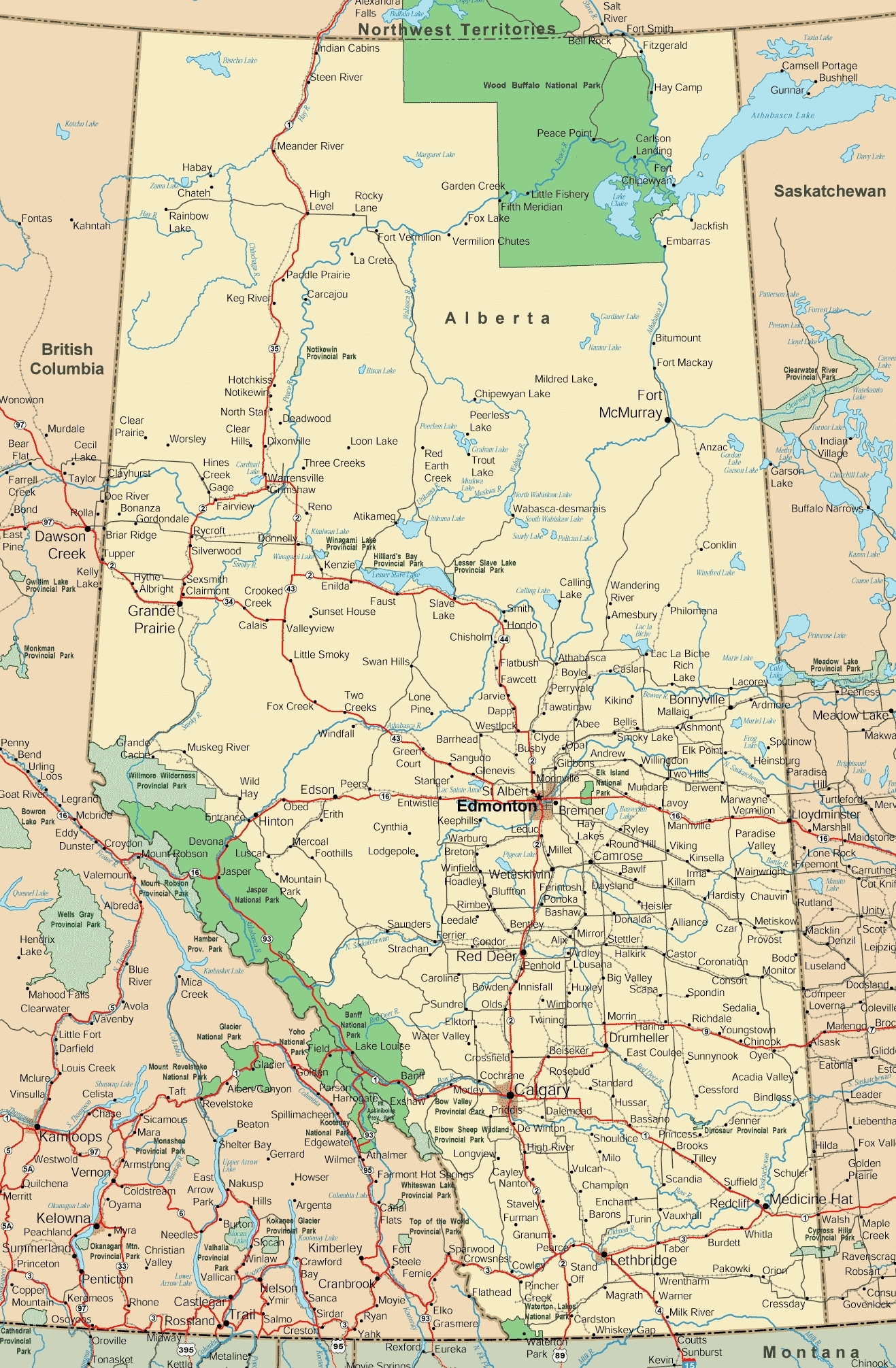 Alberta Road Map Ontheworldmap Alberta Road Map Ontheworldmap