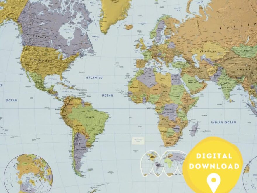 Digital World Political Map Printable Political Map World Map Poster Countries Of The World World Wall Art Poster World Map Etsy
