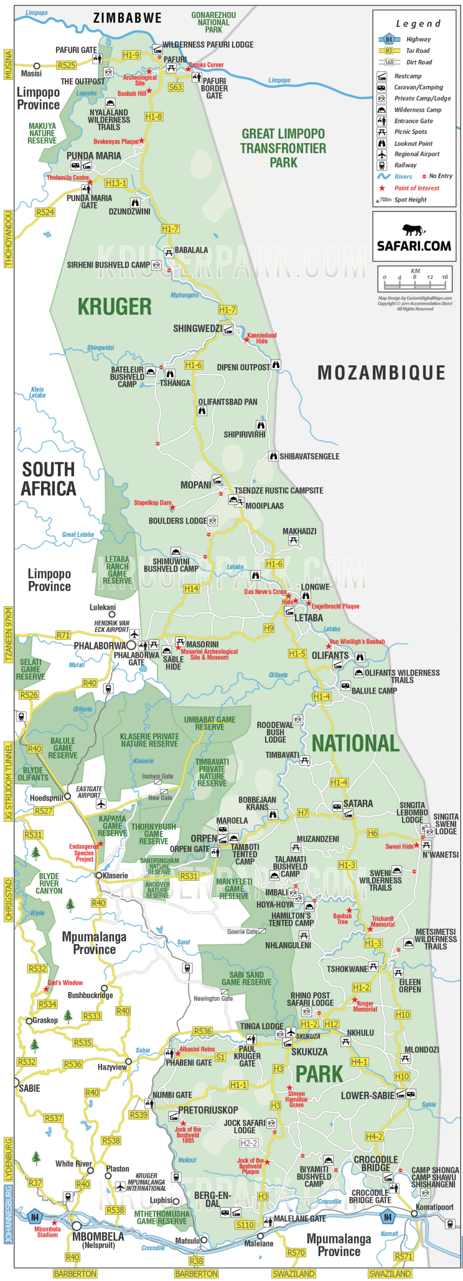 Full Map Of Kruger National Park And Surrounds Full Map Of Kruger National Park And Surrounds