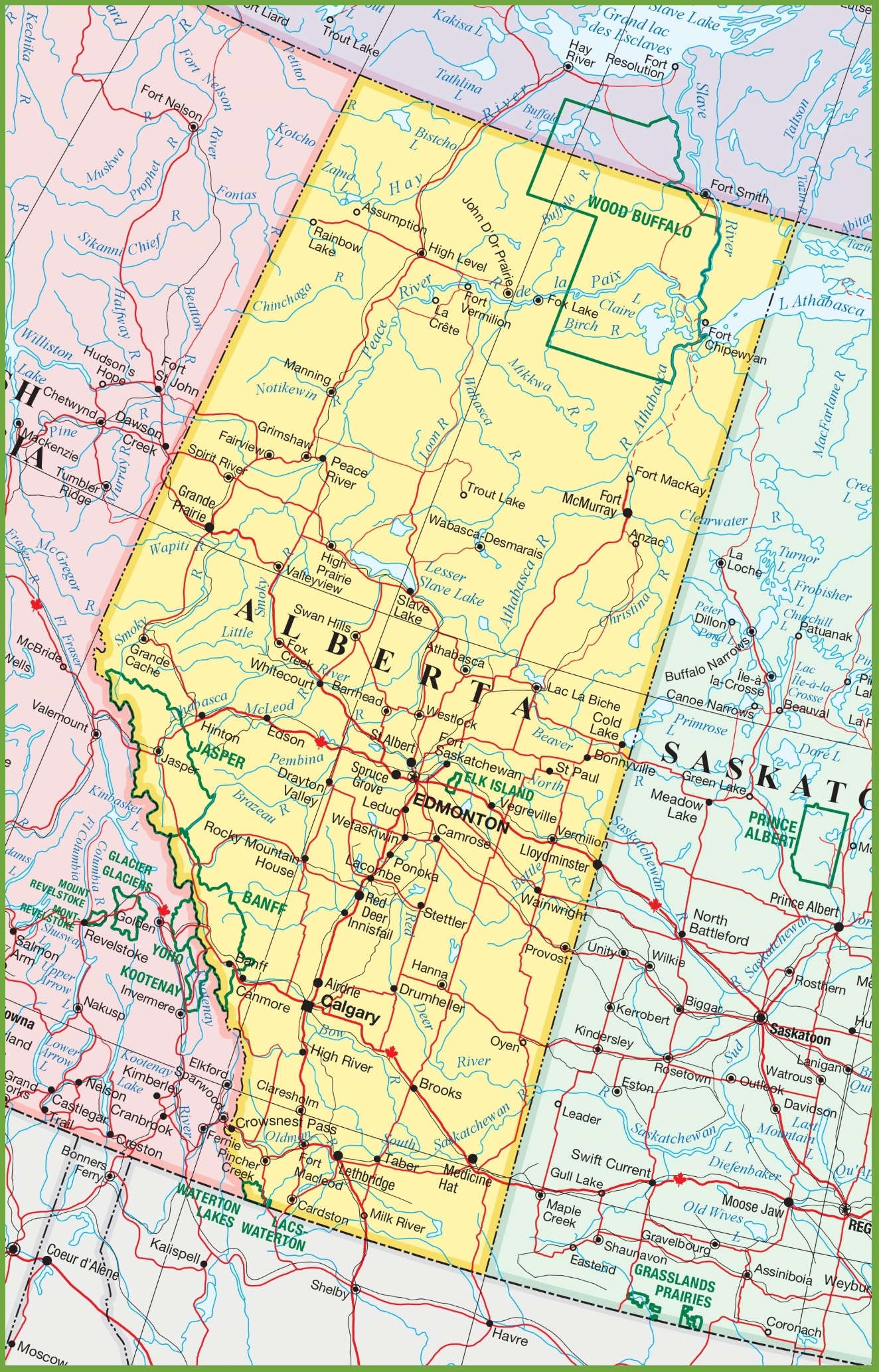 Large Detailed Map Of Alberta With Cities And Towns Ontheworldmap Large Detailed Map Of Alberta With Cities And Towns Ontheworldmap