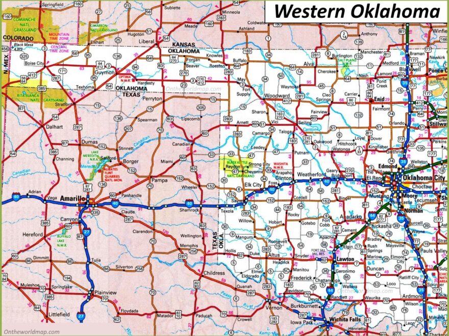 Map Of Western Oklahoma Ontheworldmap
