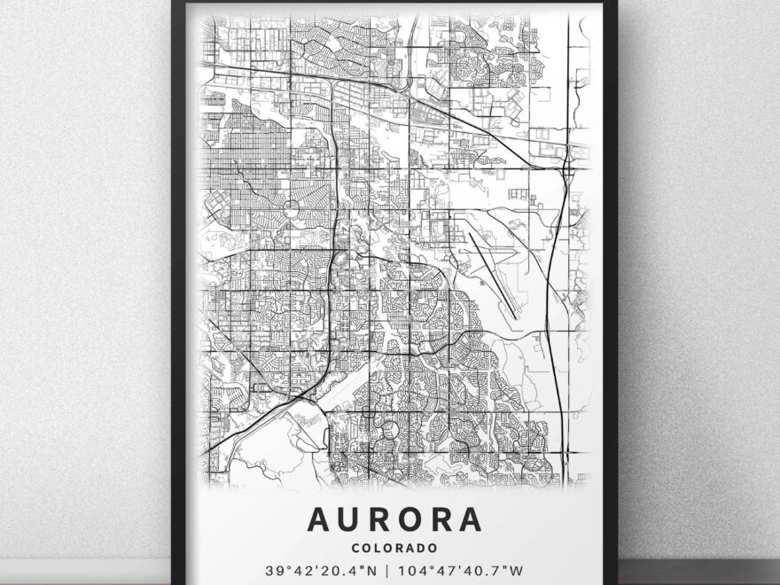 Printable Map Of Aurora Colorado USA With Street Names Instant Download City Map Travel Gift City Poster Road Map Print Etsy