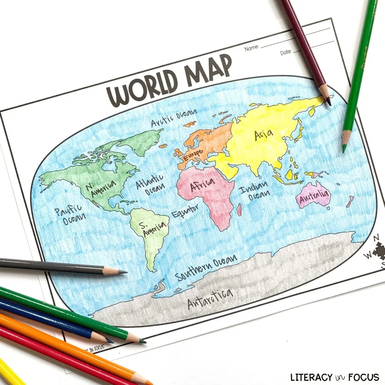 Printable World Map Worksheet And Quiz Literacy In Focus Printable World Map Worksheet And Quiz Literacy In Focus