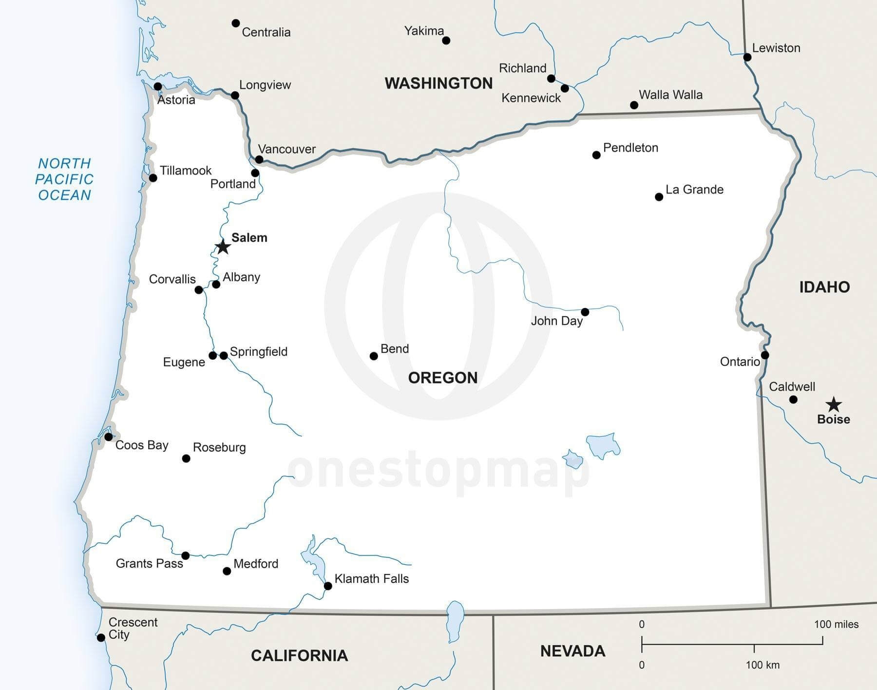 Vector Map Of Oregon Political One Stop Map Vector Map Of Oregon Political One Stop Map