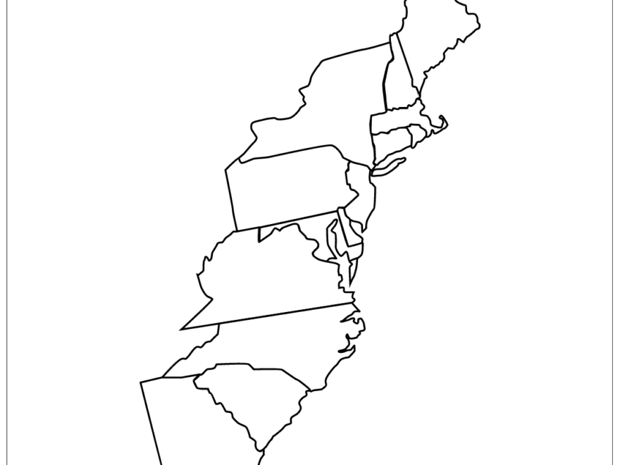 13 Colonies Map Black And White Blank Storyboard Worksheets Library