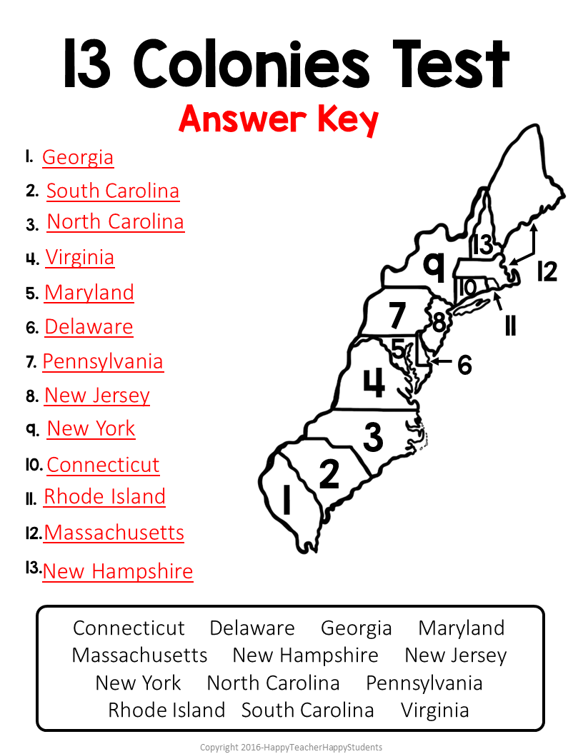 Free Printable 13 Colonies Map