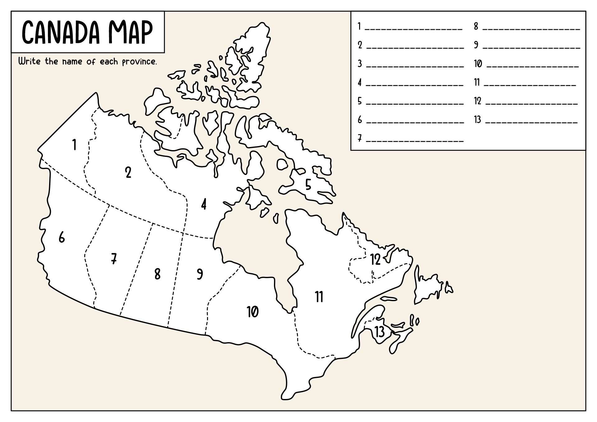 Canada Map Quiz Printable