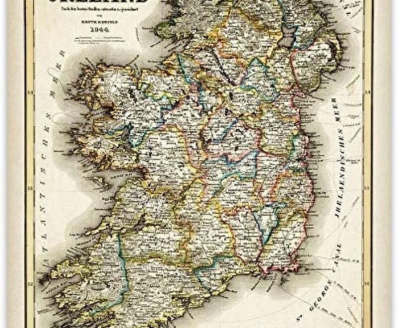 1844 Ireland Map Art Print 11x14 Unframed Art Print Great Vintage Irish Home Decor Walmart