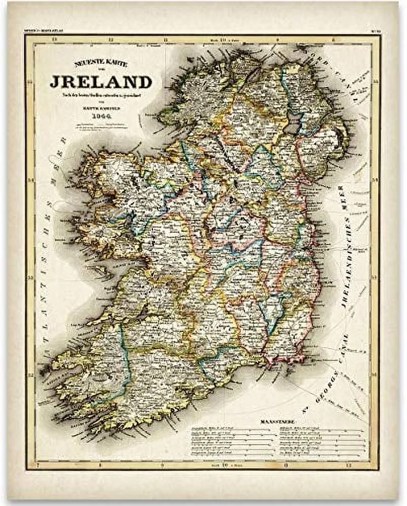 1844 Ireland Map Art Print 11x14 Unframed Art Print Great Vintage Irish Home Decor Walmart