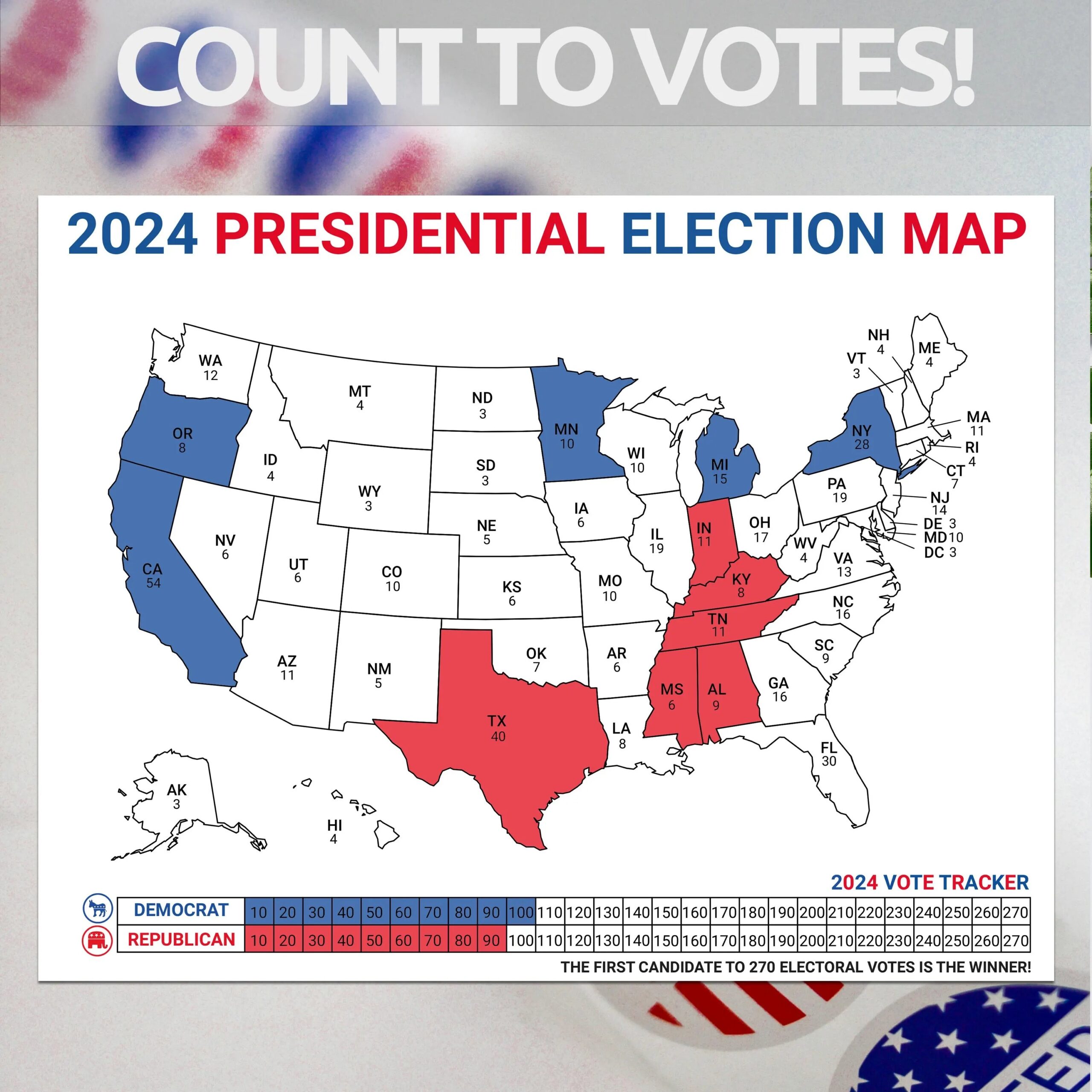 2024 Presidential Election Map Electoral College Map For Election Night Electoral Map For Election Results Election Watch Party Game Etsy