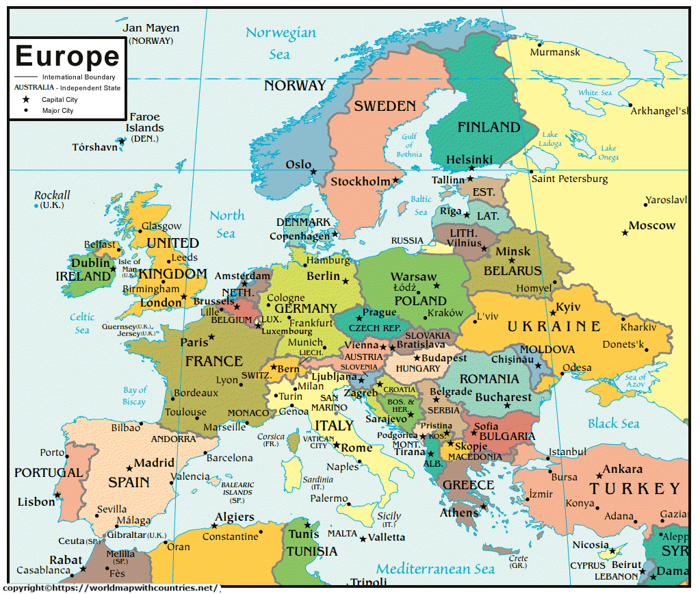 Europe Map Printable Free Download