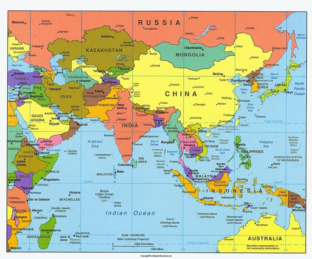 Free Printable Asia Map