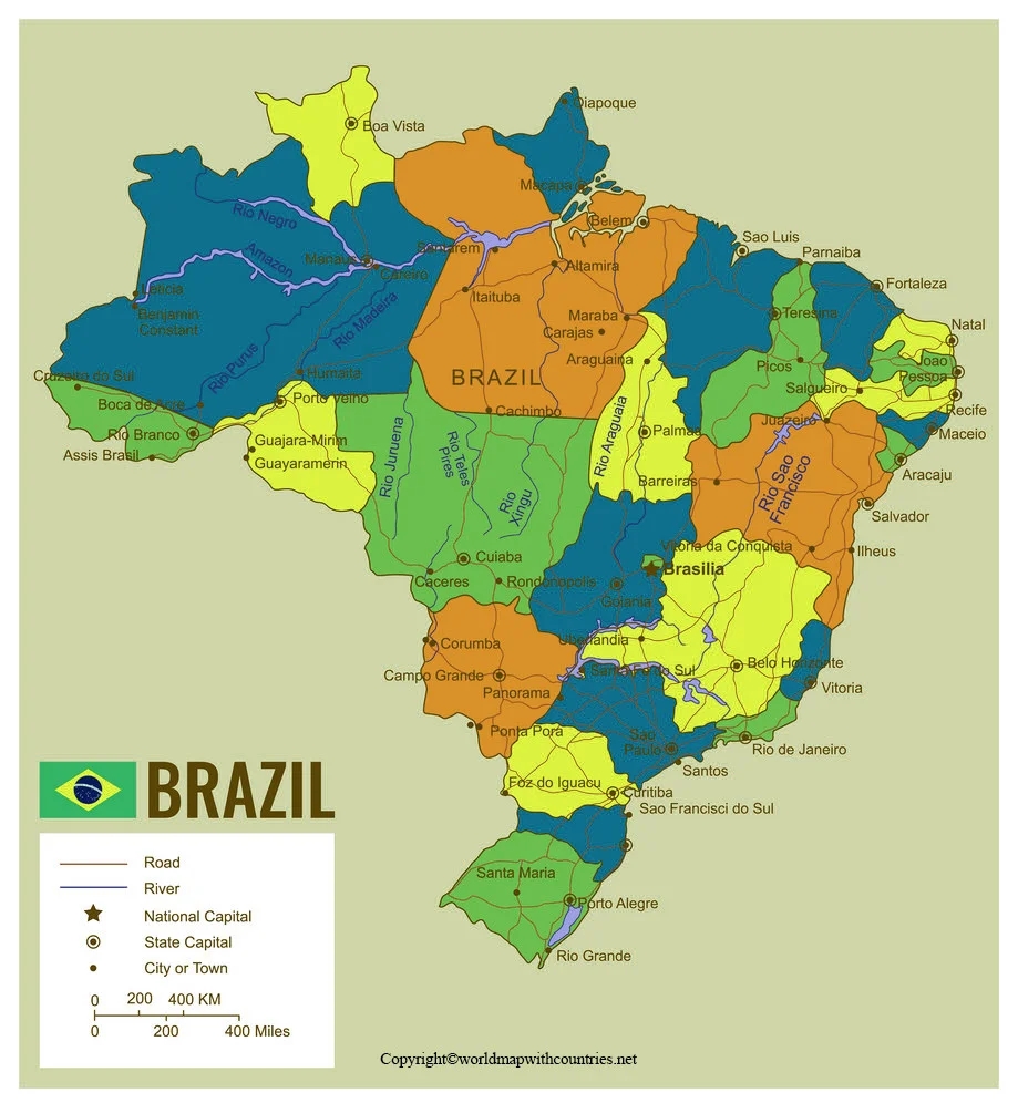 4 Free Printable Labeled And Blank Map Of Brazil Map Outline In PDF