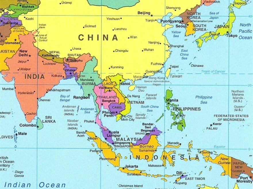 5 Free Printable Southeast Asia Map Labeled With Countries PDF Download