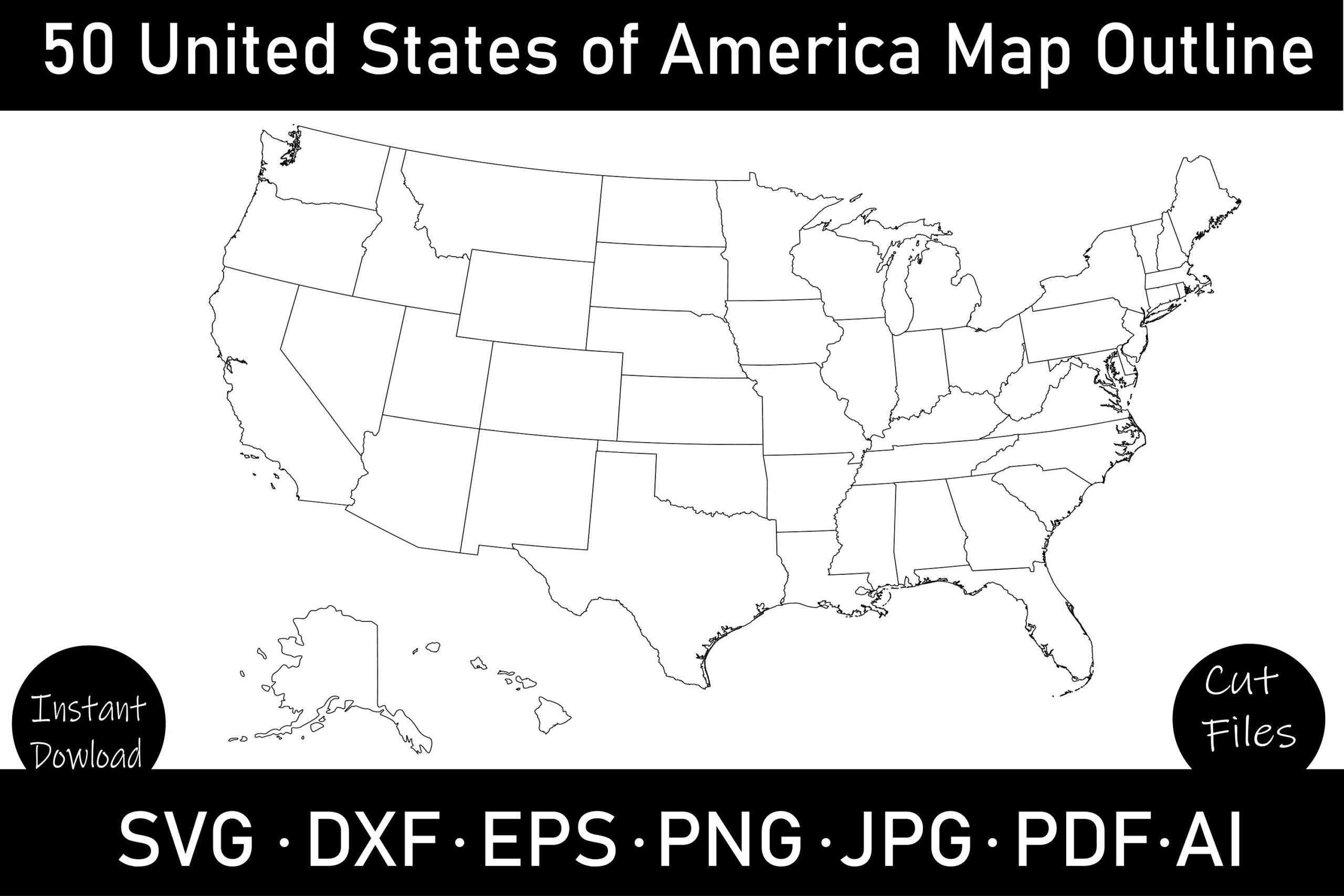 50 United States Outline Map Svg Png Eps Cut File Dxf