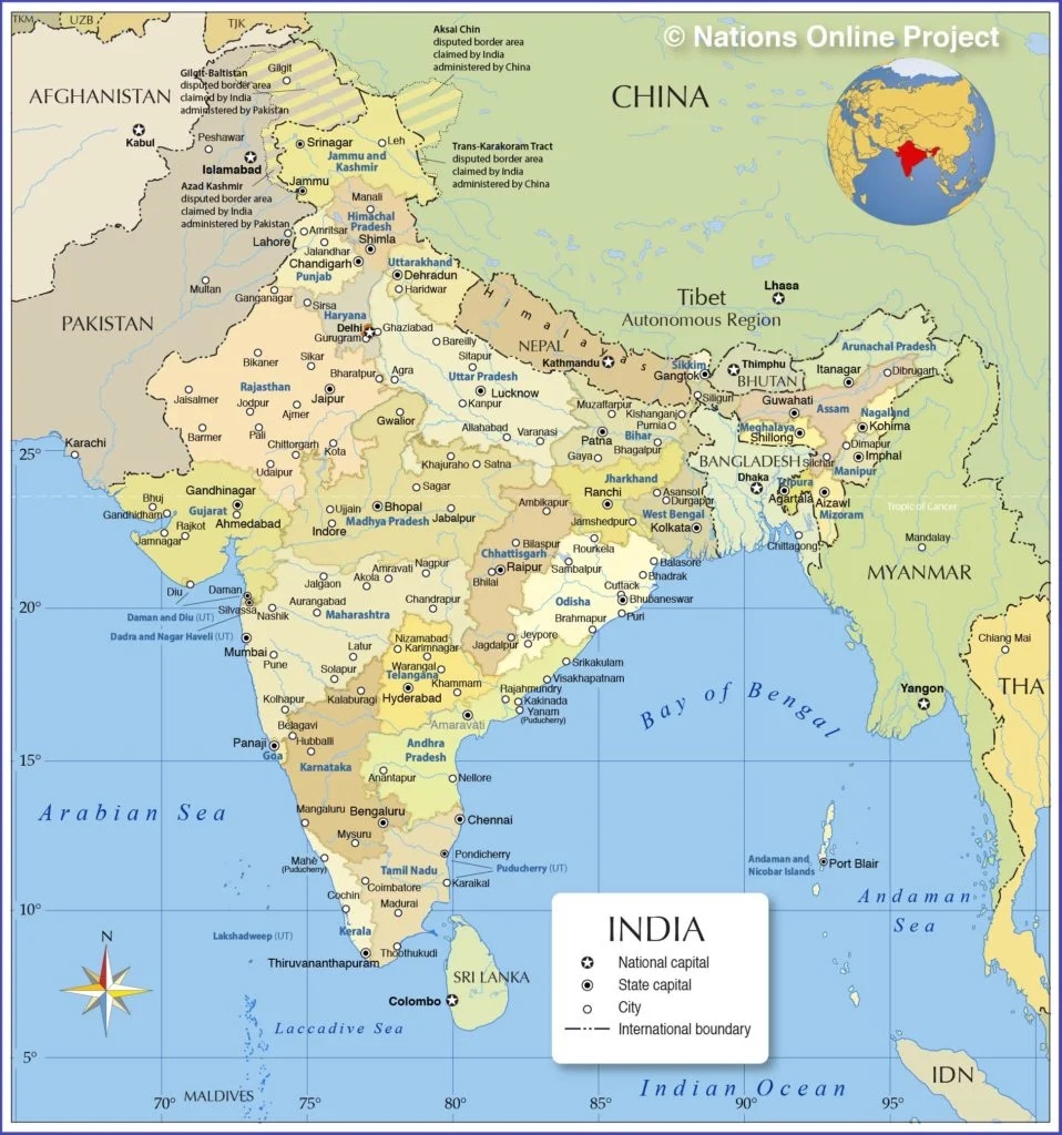 Free Printable Map Of India