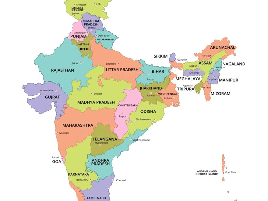 8 Free Printable And Blank India Map With States Cities