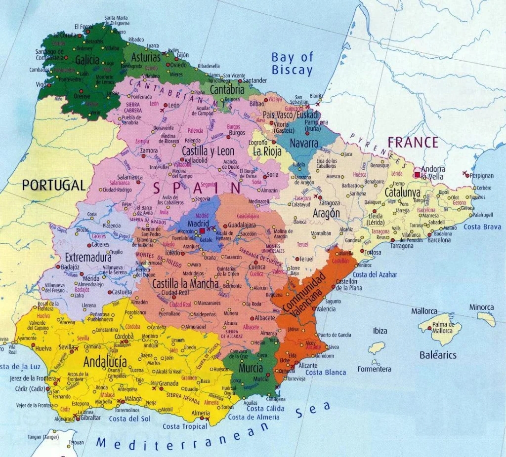 Printable Map Of Spain Cities