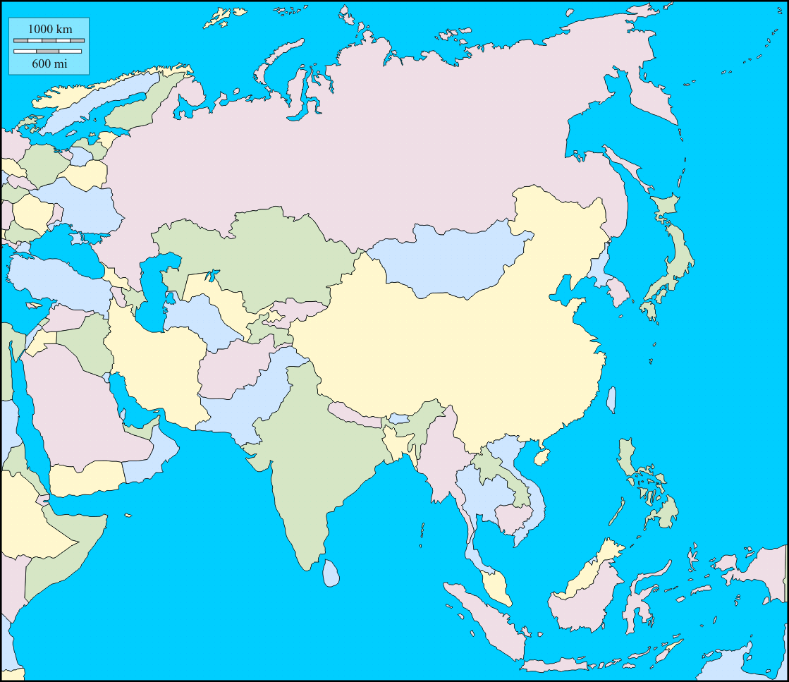 9 Free Detailed Printable Blank Map Of Asia Template In PDF