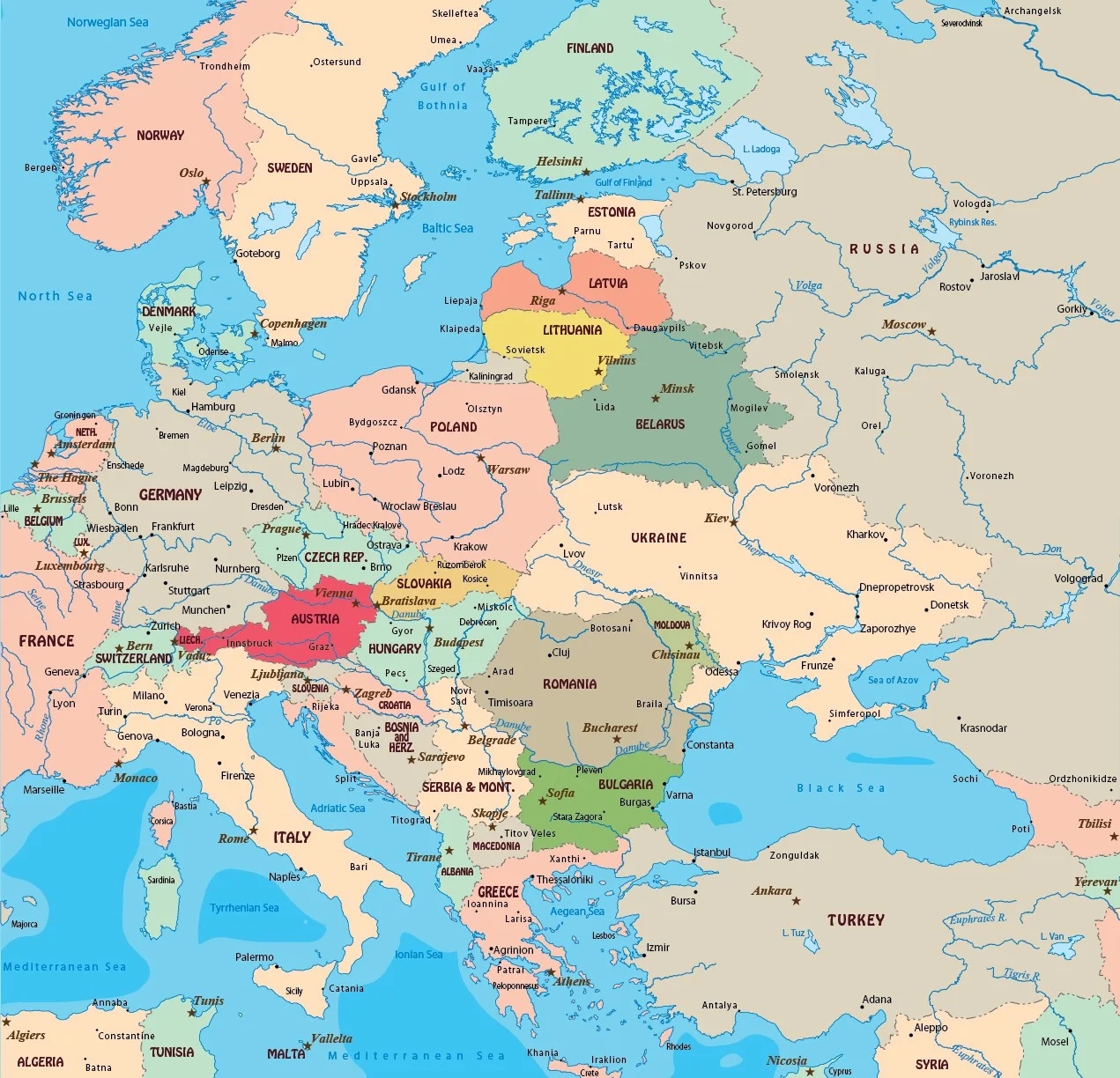 9 Free Detailed Printable Map Of Europe
