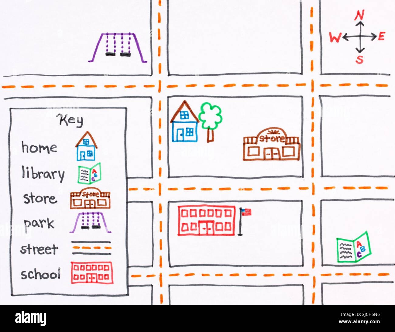 A Children s Hand drawn Map Of Their Neighborhood Home Library Store Park School And Streets Stock Photo Alamy