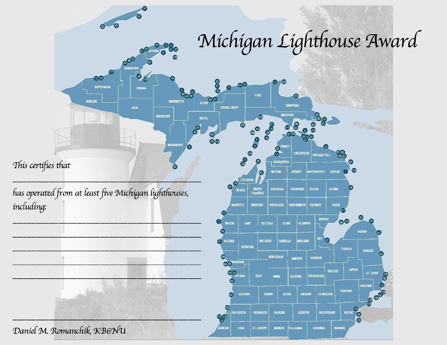 Michigan Lighthouse Map Guide Printable