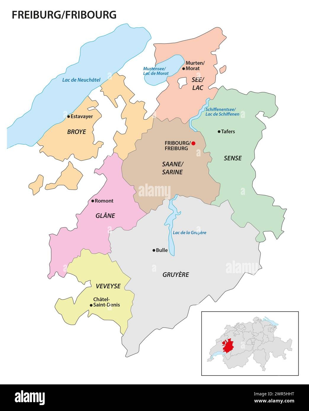 Administrative District Map Of Fribourg Canton Switzerland Stock Photo Alamy