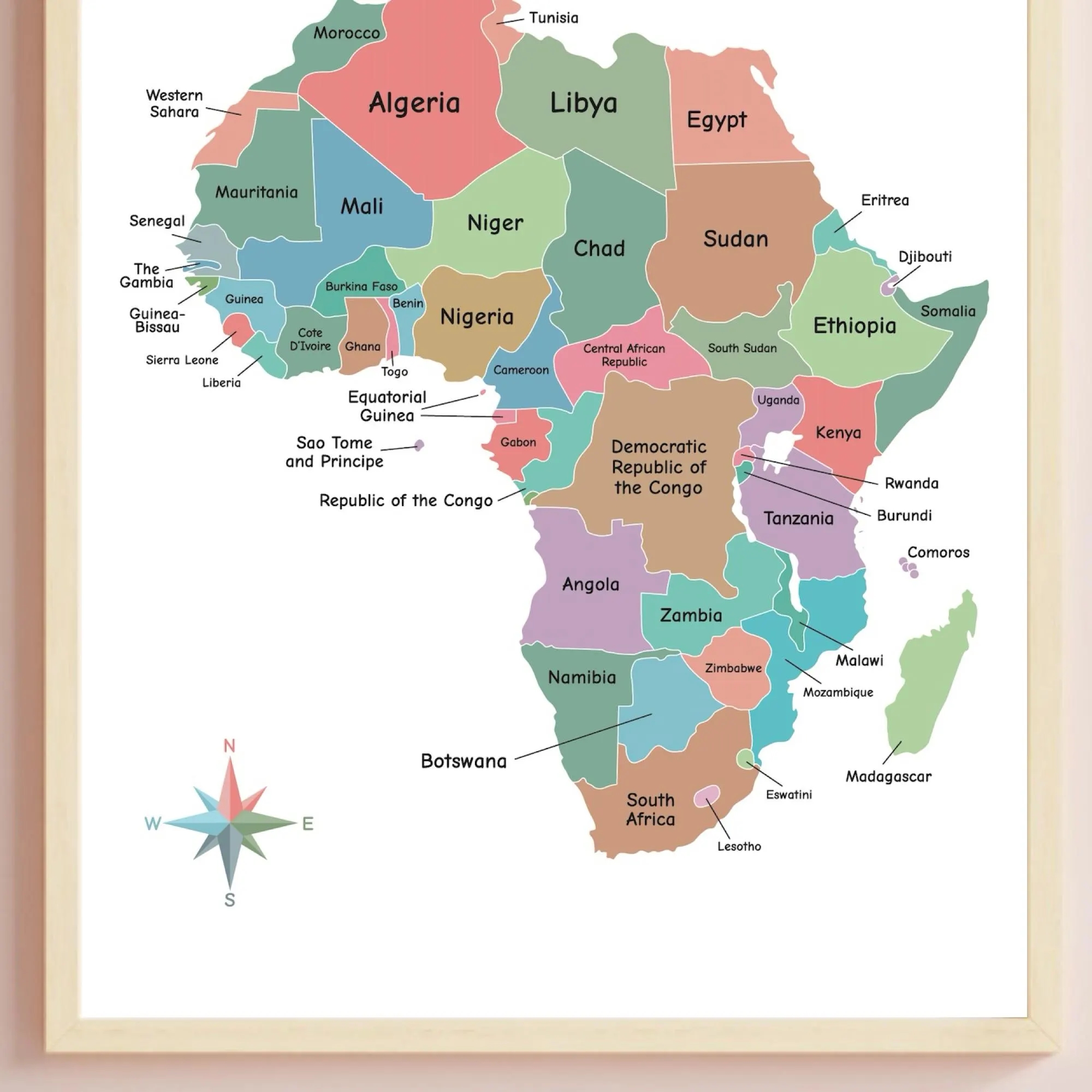 Africa Map Education Printable Map Of Africa Wall Art Africa Colorful Homeschool Learning Montessori Materials Africa Wall Art Download Etsy