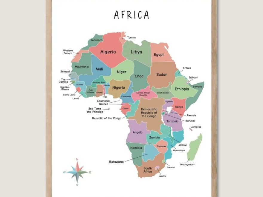 Africa Map Education Printable Map Of Africa Wall Art Africa Colorful Homeschool Learning Montessori Materials Africa Wall Art Download Etsy