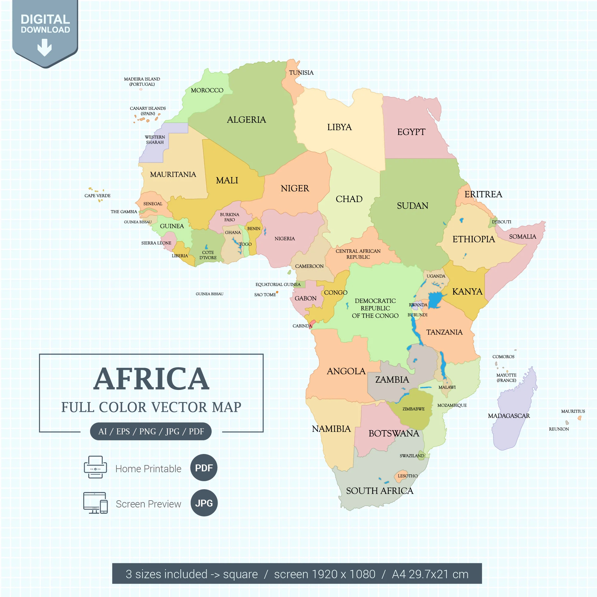 Africa Map Poster Etsy