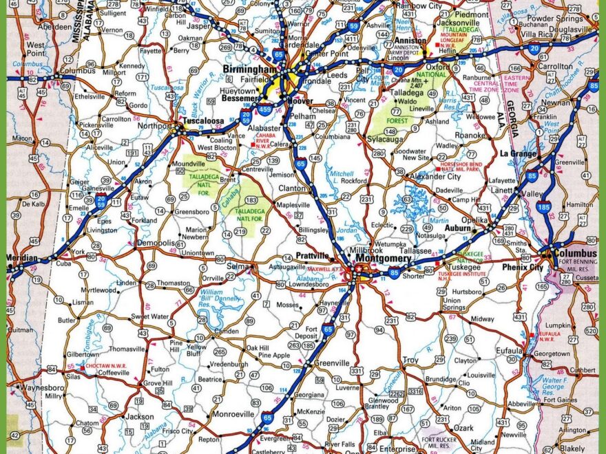 Alabama Road Map Ontheworldmap