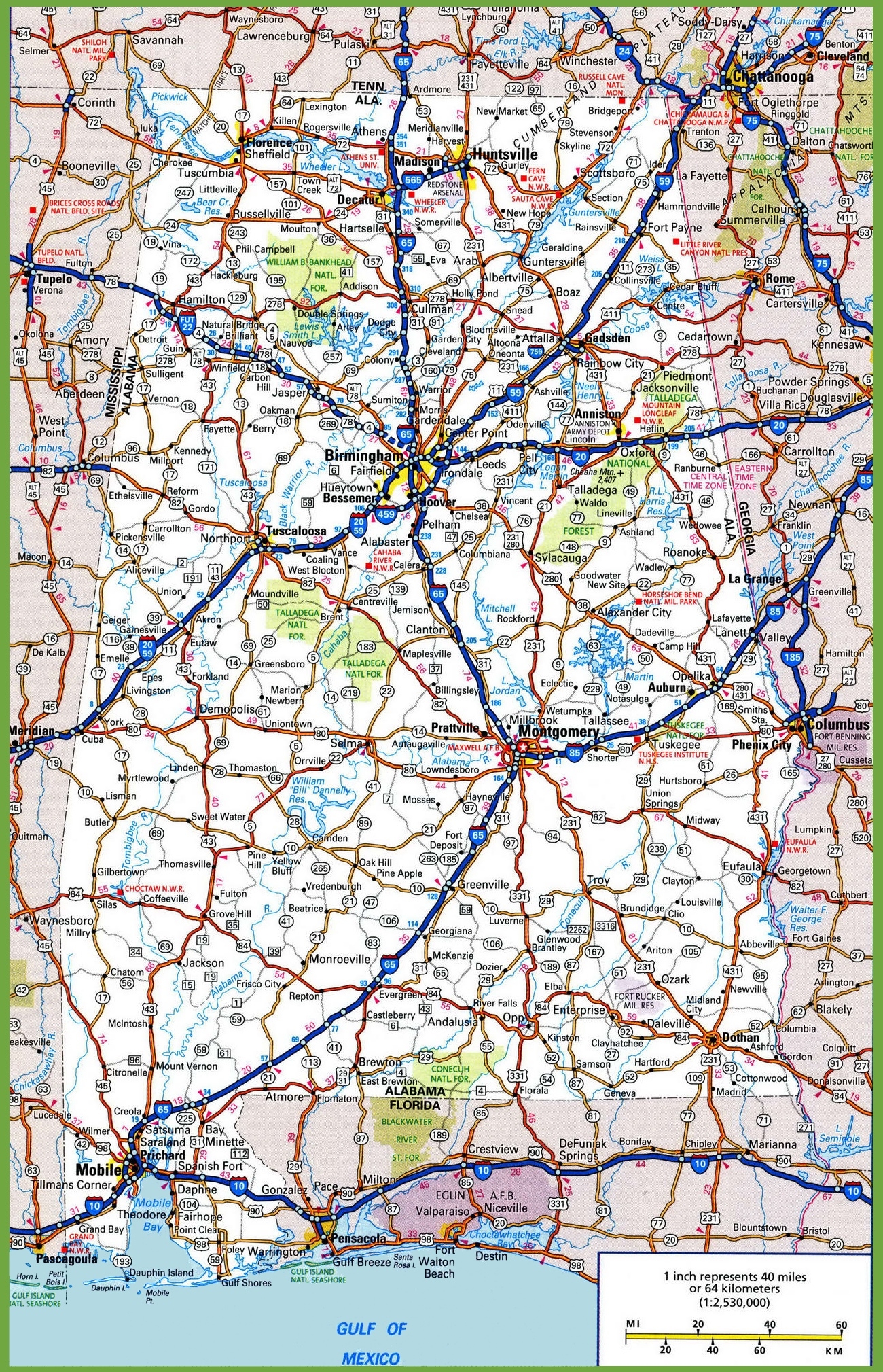 Alabama Road Map Ontheworldmap