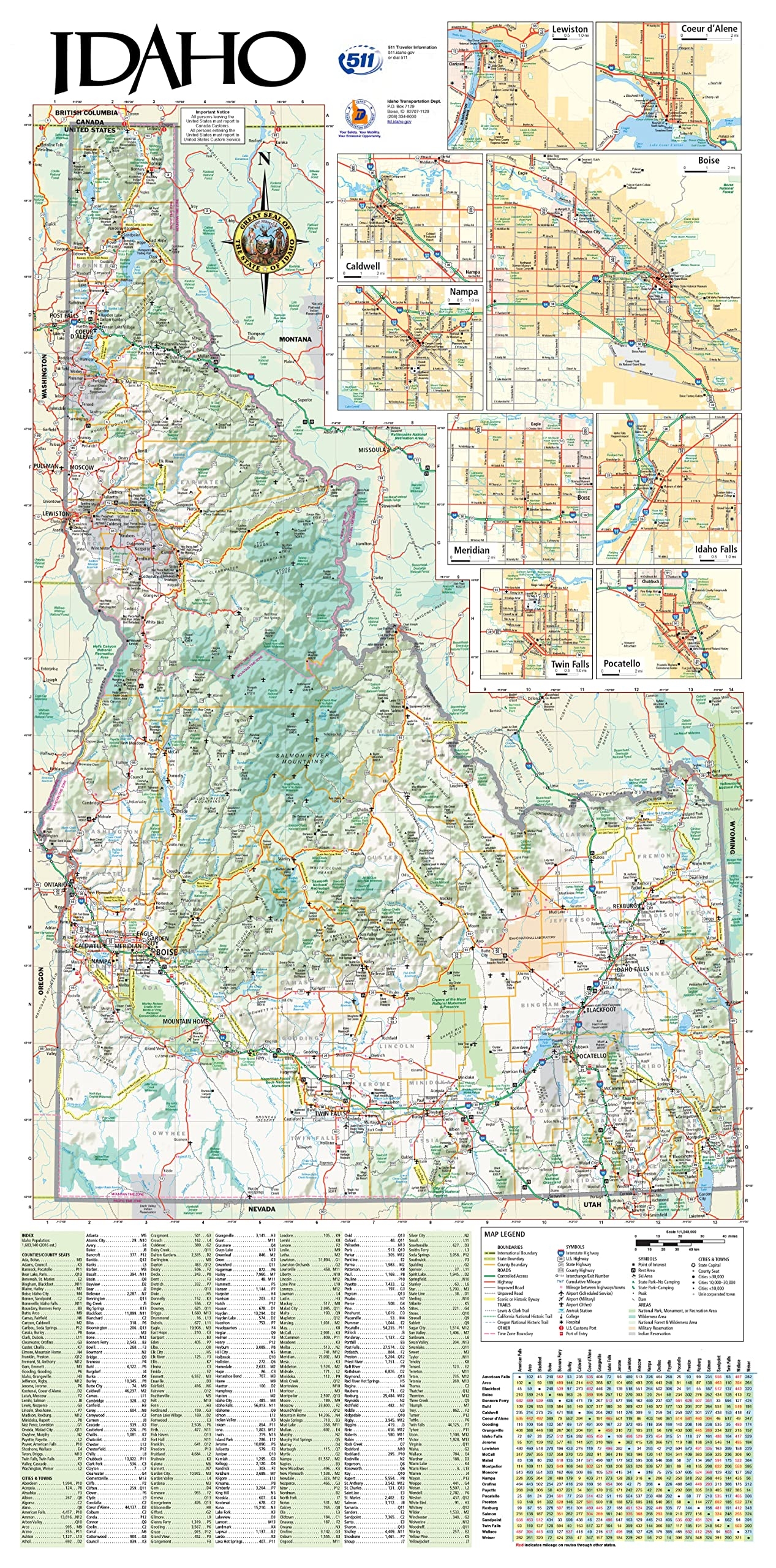 Idaho State Road Map Printable