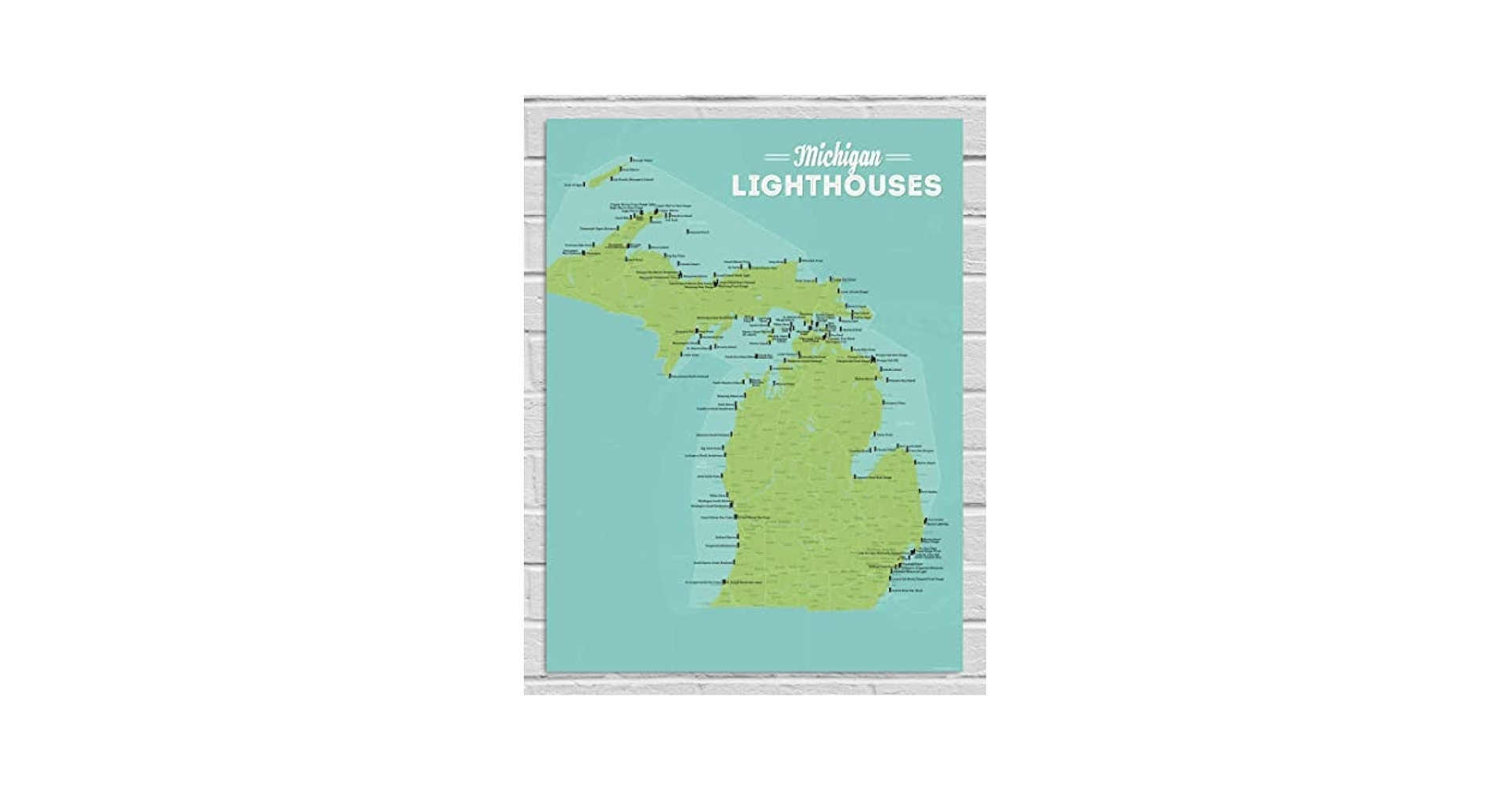 Amazon Best Maps Ever Michigan Lighthouses Checklist 18x24 Poster Green Aqua Office Products