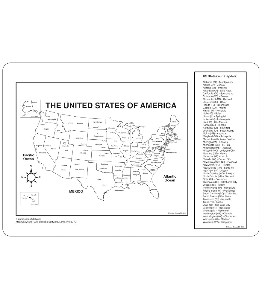Us State Map Black And White Printable
