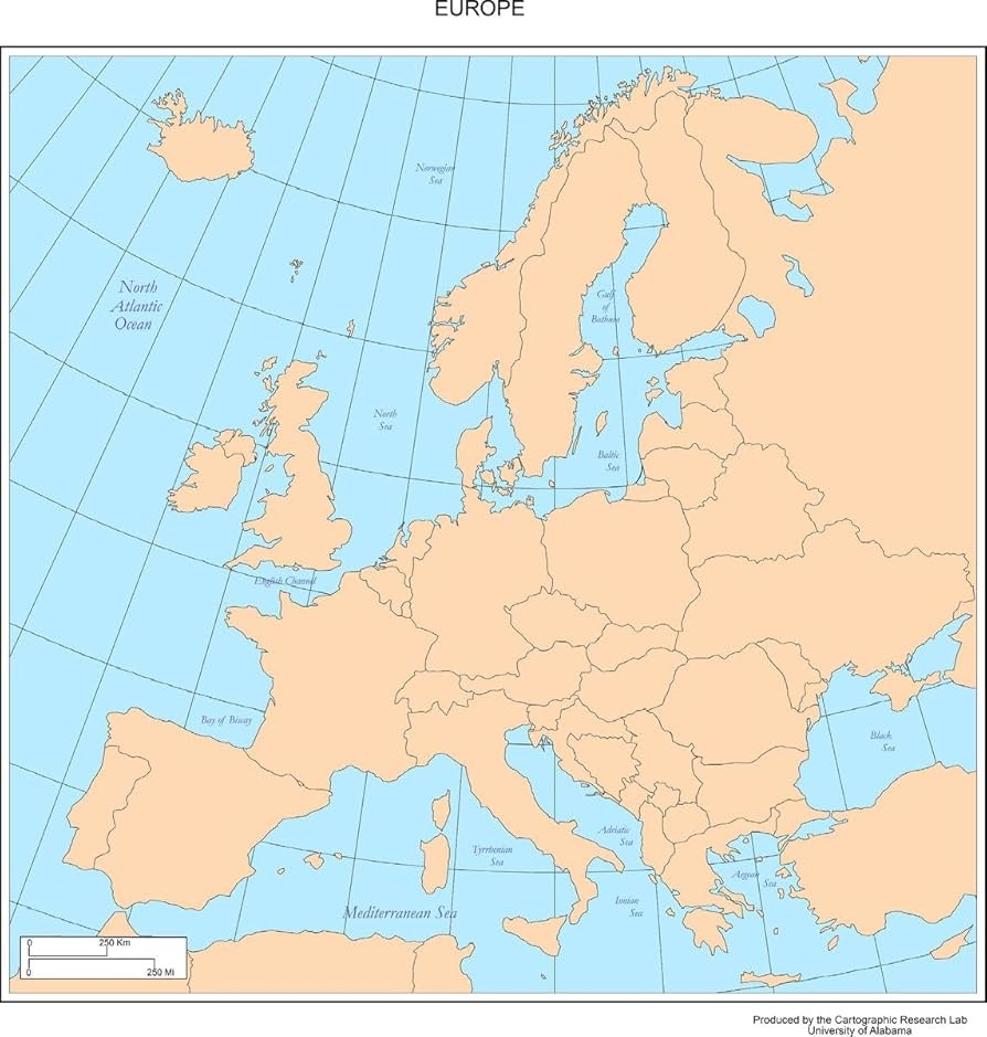 Amazon Gifts Delight Laminated 24x25 Poster Physical Map Europe Map With Cities Blank Outline Map Of Europe Office Products
