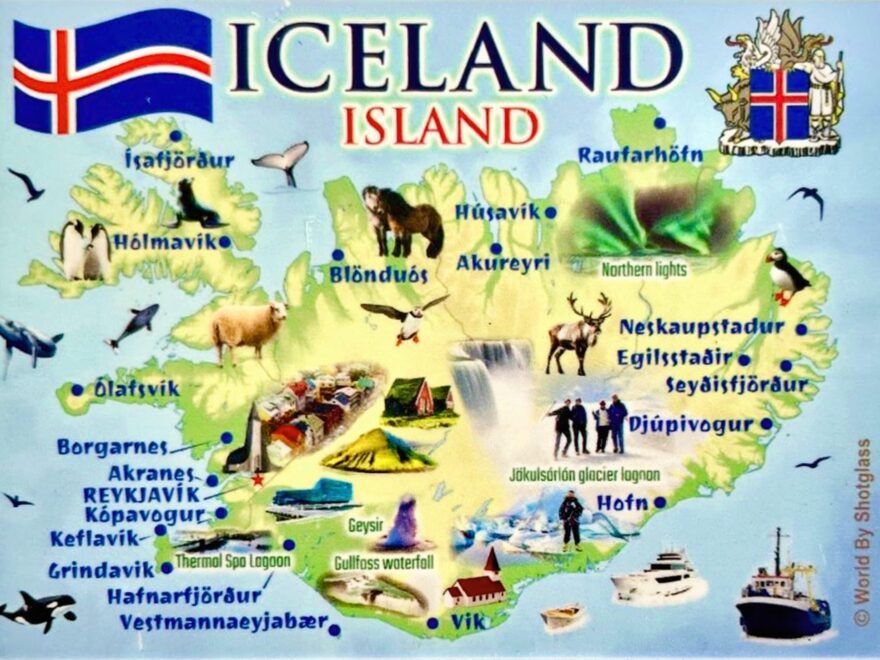 Amazon Iceland Graphic Map And Attractions Souvenir Fridge Magnet 2 5 X 3 5 Home Kitchen