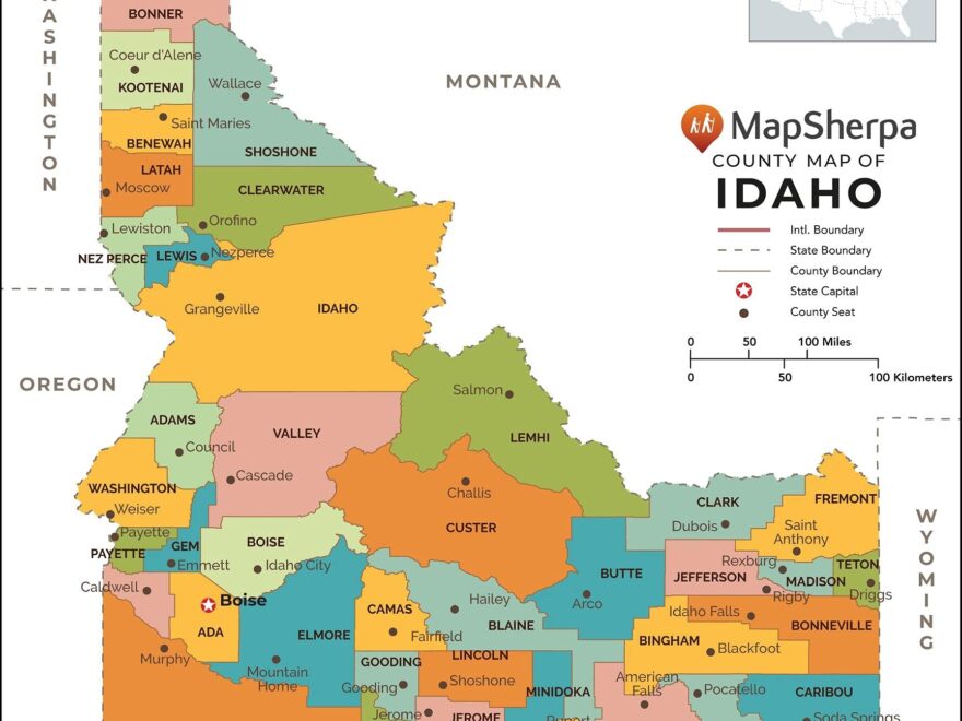 Amazon Idaho Counties Map Standard 36 X 38 75 Laminated Office Products