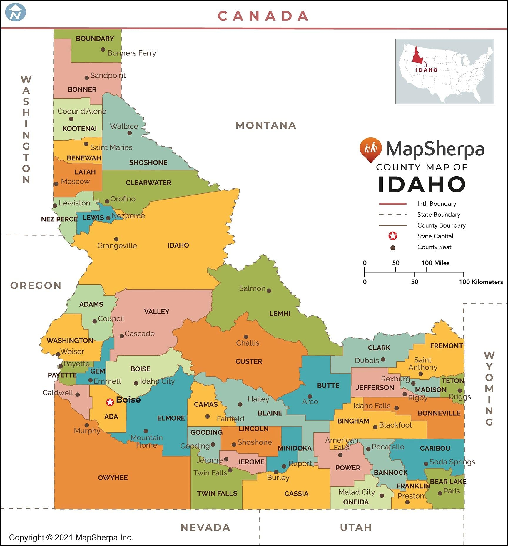 Amazon Idaho Counties Map Standard 36 X 38 75 Laminated Office Products