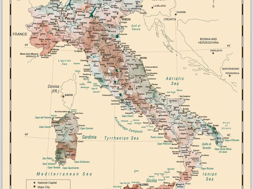 Amazon Italy Detailed Map Wall Art Vintage Map Of Italy Italian Wall Decor Italy Painting Themed Poster For Home Decor And Office Decor Unique Travel Art Print Room Decor Print 16x20