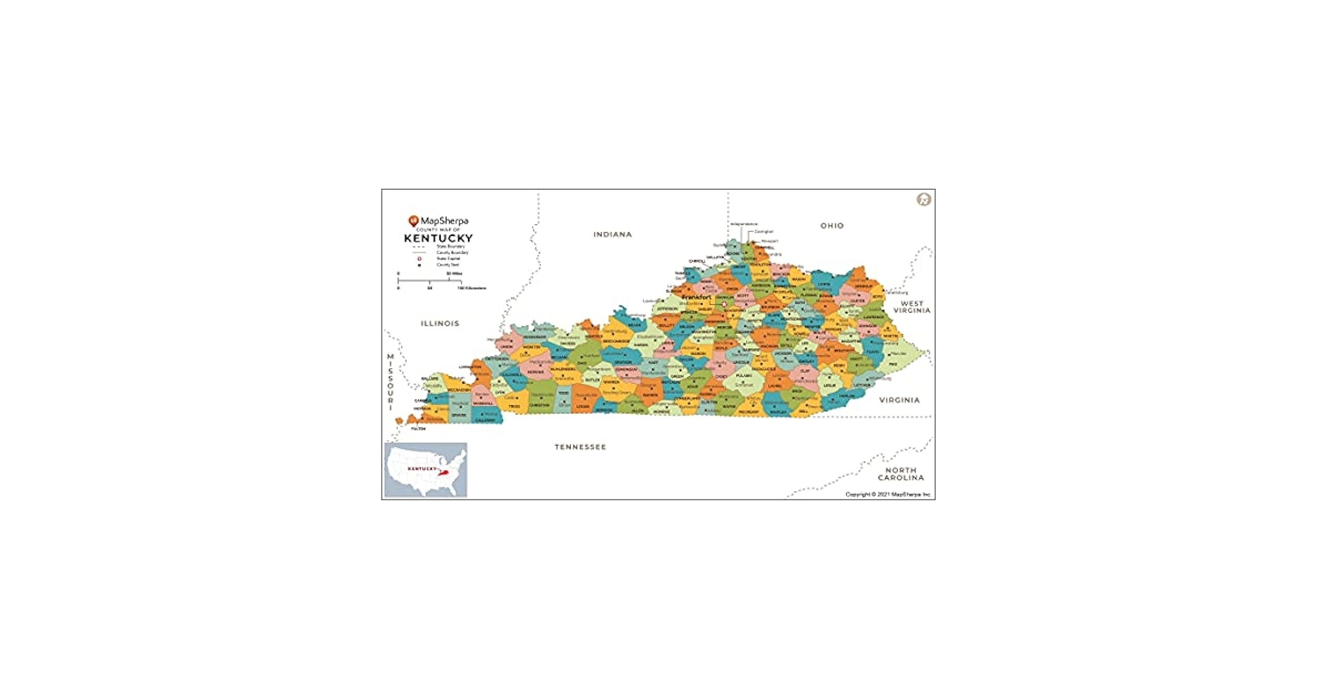 Amazon Kentucky Counties Map Large 48 X 27 Laminated Office Products