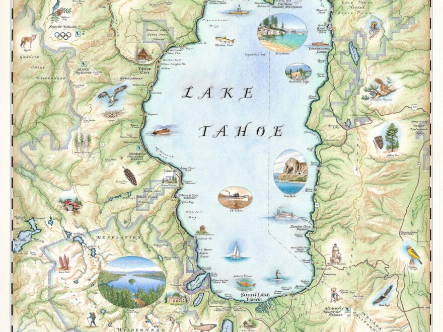 Amazon Lake Tahoe Map Poster 18x24 Vintage Style Lithographic Print With Soy Based Inks Made In USA 0726670451859 Office Products