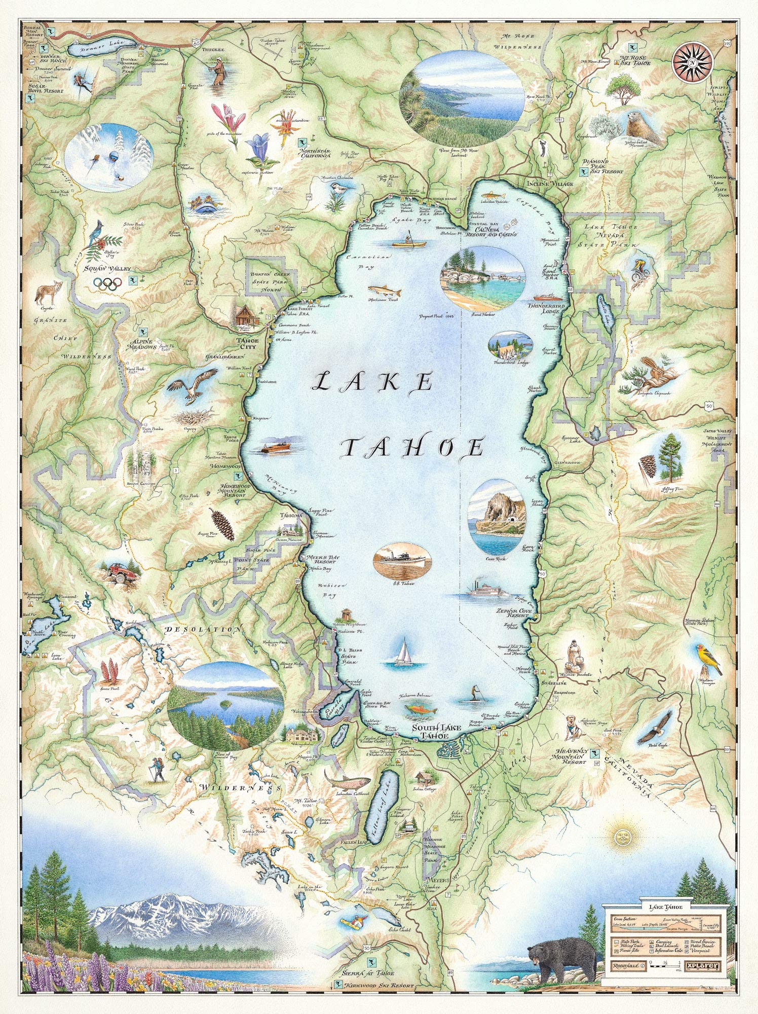 Amazon Lake Tahoe Map Poster 18x24 Vintage Style Lithographic Print With Soy Based Inks Made In USA 0726670451859 Office Products