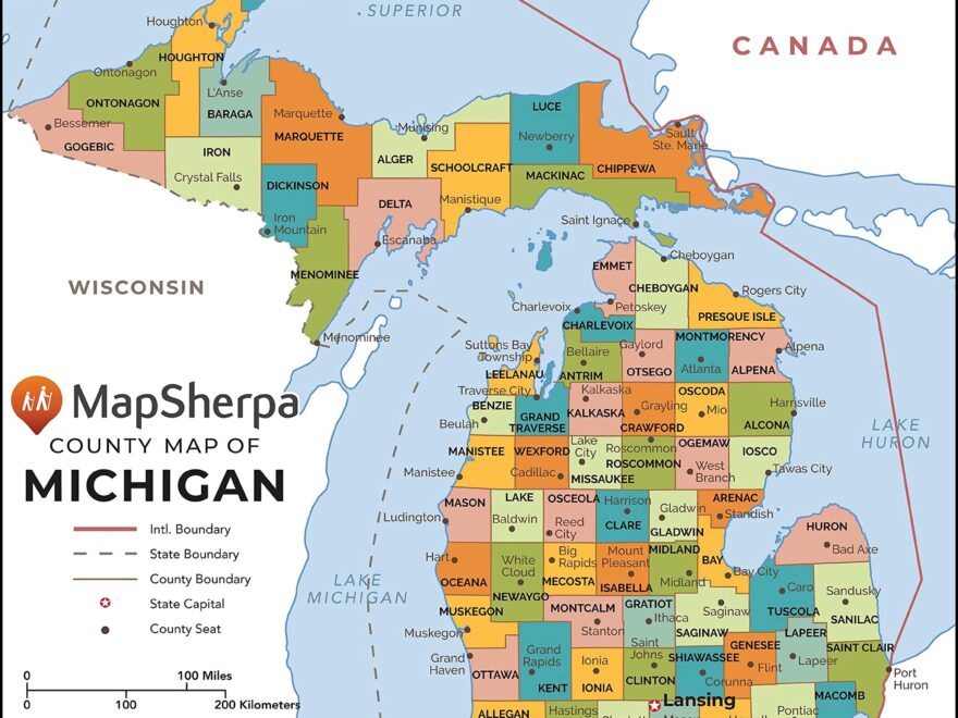 Amazon Michigan Counties Map Large 48 X 54 25 Laminated Office Products