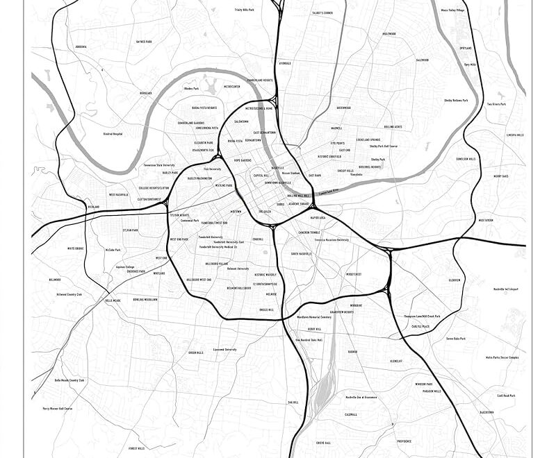 Amazon Nashville Neighborhood City Map Print Minimalist City Print In Multiple Sizes 11 X 14 16 X 20 24 X 30 Home Kitchen