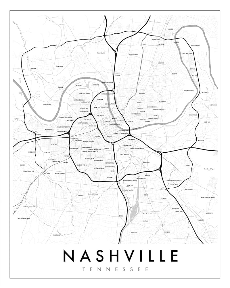 Amazon Nashville Neighborhood City Map Print Minimalist City Print In Multiple Sizes 11 X 14 16 X 20 24 X 30 Home Kitchen