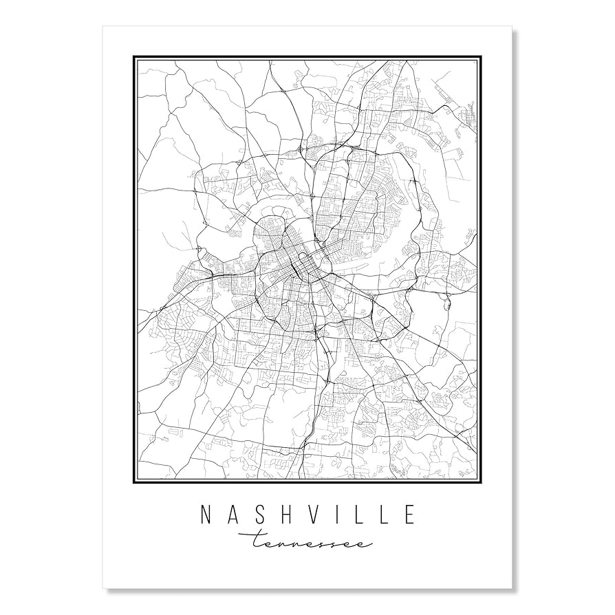 Amazon Nashville Tennessee Street Map Black And White Print Unframed Home Kitchen