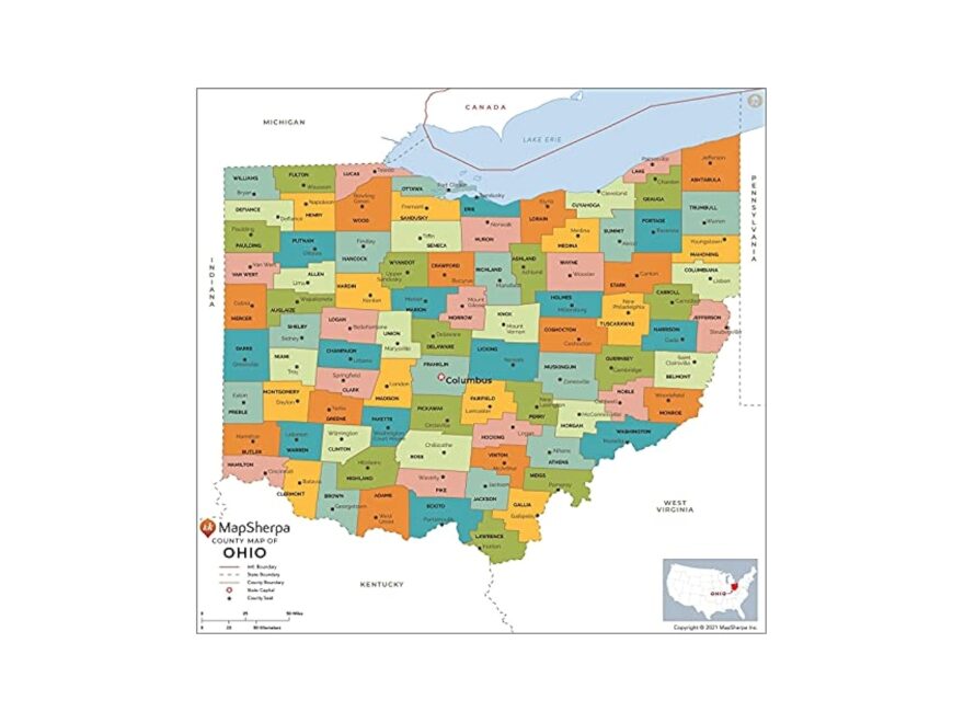 Amazon Ohio Counties Map Standard 36 X 34 5 Laminated Office Products