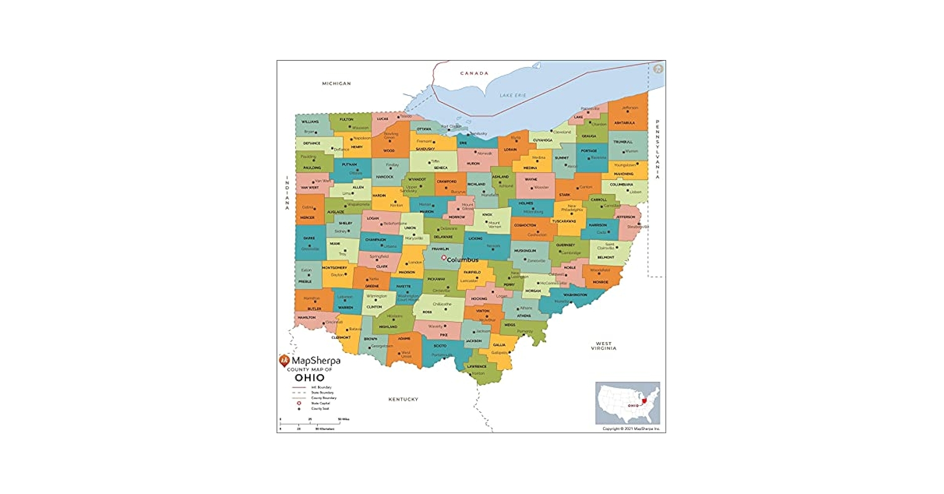 Amazon Ohio Counties Map Standard 36 X 34 5 Laminated Office Products