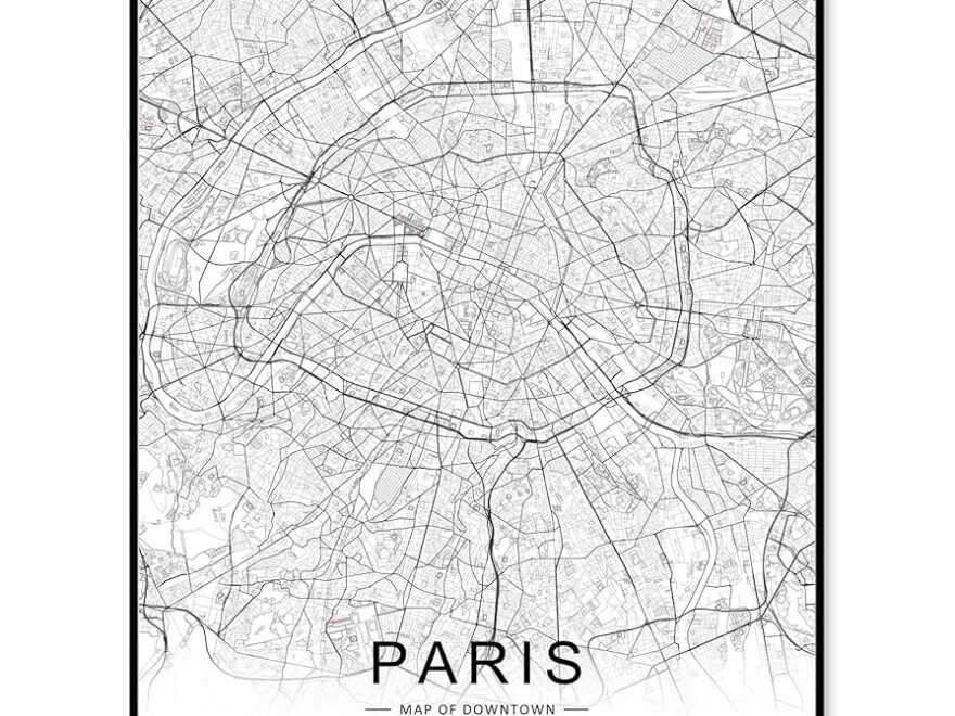 Amazon Paris City Downtown Map Wall Art Paris Street Map Print Paris Map Decor City Road Art Black And White City Map Office Wall Hanging 8x10 Inch No Frame Home